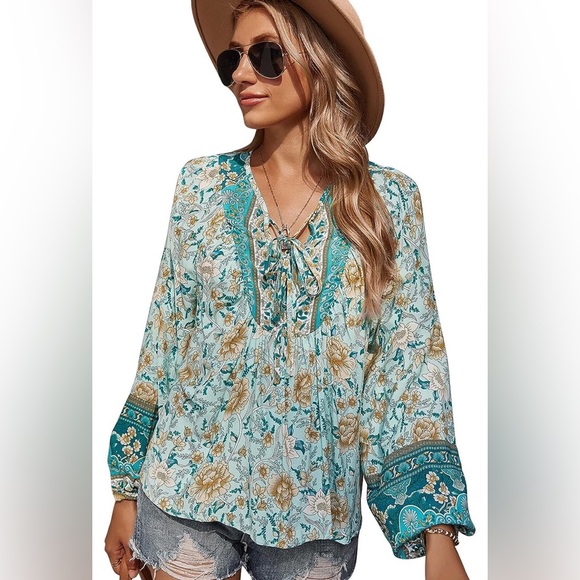 Kaywide Women's Casual Boho Floral Print Long Sleeve Blouse Plus Size 2XL - Picture 15 of 15